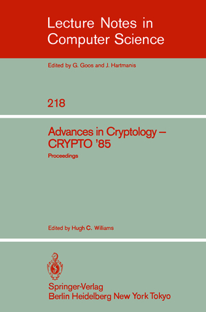 ISBN 9783540164630: Advances in Cryptology – Proceedings of CRYPTO '85