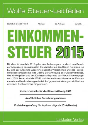 ISBN 9783543011504: Einkommensteuer 2015: Wolfs Steuer-Leitfäden