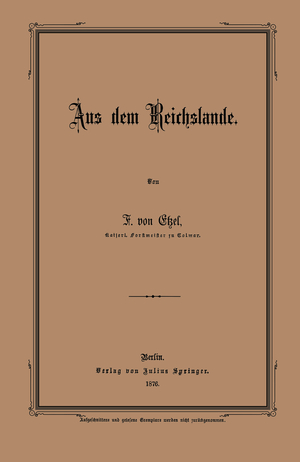 ISBN 9783642512285: Aus dem Reichslande | F. Von Etzel | Taschenbuch | Paperback | viii | Deutsch | Springer-Verlag GmbH | EAN 9783642512285