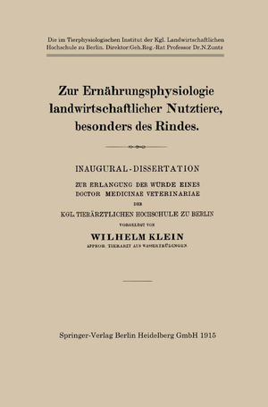 ISBN 9783662227237: Zur Ernährungsphysiologie landwirtschaftlicher Nutztiere, besonders des Rindes – Inaugural-Dissertation zur Erlangung der Würde Eines Doctor Medicinae Veterinariae der Kgl. Tierärztlichen Hochschule zu Berlin