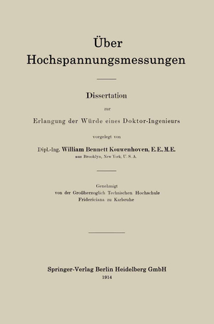 ISBN 9783662228951: Über Hochspannungsmessungen – Dissertation zur Erlangung der Würde eines Doktor-Ingenieurs