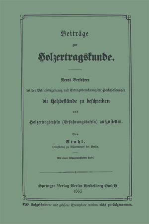 neues Buch – Gustav Stahl – Beiträge zur Holzertragskunde / Gustav Stahl / Taschenbuch / Paperback / 66 S. / Deutsch / Springer-Verlag GmbH / EAN 9783662408209