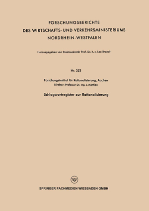 ISBN 9783663041177: Schlagwortregister zur Rationalisierung