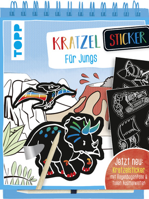 ISBN 9783772484278: Kratzel-Stickerbuch für Jungs - Kratzelbuch mit über 60 Stickern zum Kratzeln, 20 Ausmalseiten und Holz-Kratzstift.