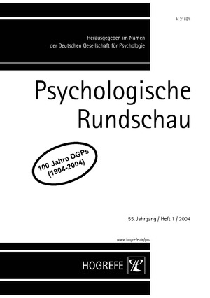 ISBN 9783801717117: Psychologische Rundschau - Geschichte der Psychologie (Supplementum 1/2004)