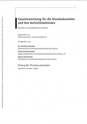 ISBN 9783801921569: Gesetzsammlung für die Standesbeamten und ihre Aufsichtsbehörden - 56. Lieferung