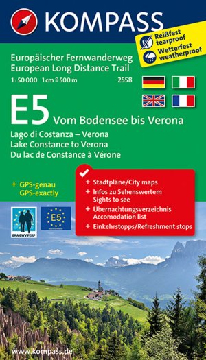 ISBN 9783850269728: KOMPASS Wander-Tourenkarte Europäischer Fernwanderweg E5 Vom Bodensee bis Verona 1:50.000