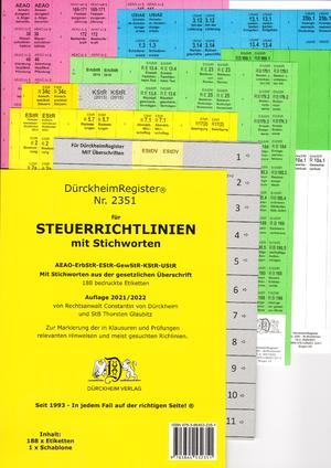 ISBN 9783864532351: DürckheimRegister® STEUERRICHTLINIEN mit STICHWORTEN aus der gesetzlichen Überschrift - 2021/2022 | Thorsten Glaubitz (u. a.) | Aufkleber/Sticker | 6 S. | Deutsch | 2019 | Dürckheim Verlag GmbH