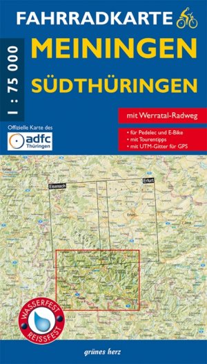 ISBN 9783866360839: Fahrradkarte Meiningen, Südthüringen - Mit Röhn-Rennsteig-Radweg. Mit UTM-Gitter für GPS. Offizielle Karte des ADFC-Landesverbandes Thüringen. Wasser- und reißfest.<br>Schmalkalden, Bad Neustadt, Bad Rodach, Ilmenau, Suhl<br>1:75.000