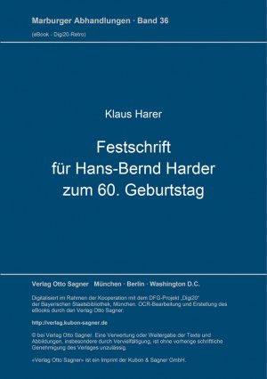 gebrauchtes Buch – Harer, Klaus u – Festschrift für Hans-Bernd Harder zum 60. Geburtstag.