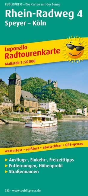 ISBN 9783899203332: Rhein-Radweg 4, Speyer - Köln – Leporello Radtourenkarte mit Ausflugszielen, Einkehr- & Freizeittipps, wetterfest, reissfest, abwischbar, GPS-genau. 1:50000