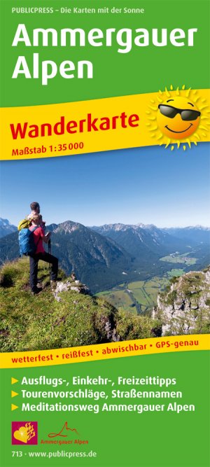 gebrauchtes Buch – Ammergauer Alpen - Wanderkarte mit Ausflugszielen, Einkehr- & Freizeittipps sowie Mediationsweg Ammergauer Alpen, wetterfest, reißfest, abwischbar, GPS-genau. 1:35000