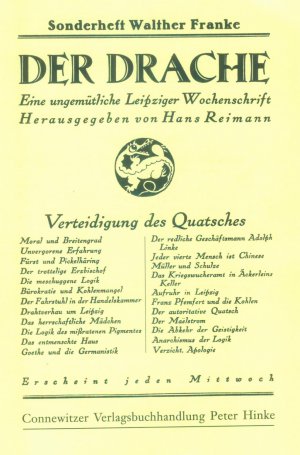 ISBN 9783928833776: Verteidigung des Quatsches – Der Drache – Sonderheft Walther Franke