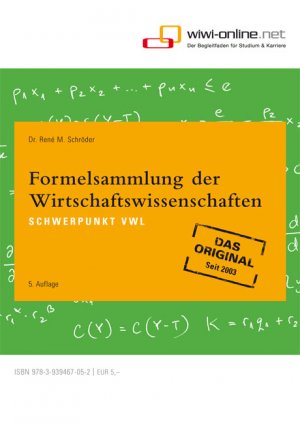 ISBN 9783939467052: Formelsammlung der Wirtschaftswissenschaften VWL