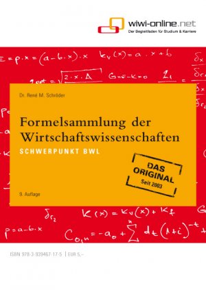 ISBN 9783939467175: Formelsammlung der Wirtschaftswissenschaften - Schwerpunkt BWL