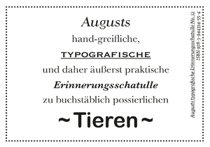 gebrauchtes Buch – Augusts Erinnerungsschatulle Tiere (Augusts typografische Erinnerungsschatullen)