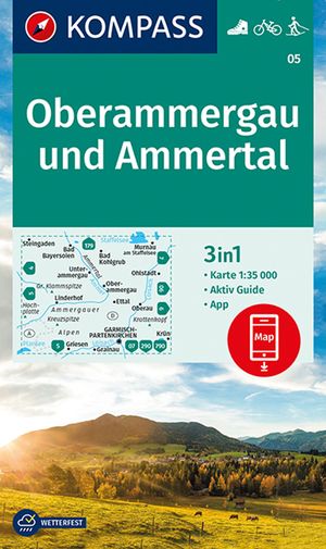 ISBN 9783990442708: KOMPASS Wanderkarte 05 Oberammergau und Ammertal 1:35.000 - 3in1 Wanderkarte mit Aktiv Guide inklusive Karte zur offline Verwendung in der KOMPASS-App. Fahrradfahren. Langlaufen.