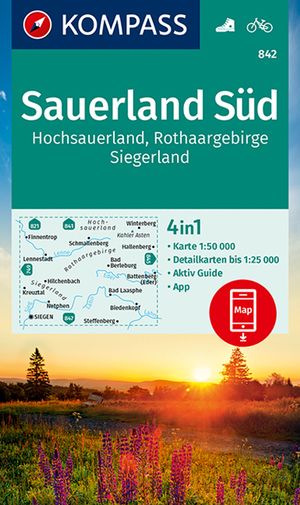 ISBN 9783990444146: KOMPASS Wanderkarte 842 Sauerland Süd, Hochsauerland, Rothaargebirge, Siegerland 1:50.000 – 4in1 Wanderkarte mit Aktiv Guide und Detailkarten inklusive Karte zur offline Verwendung in der KOMPASS-App. Fahrradfahren.