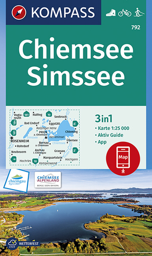 ISBN 9783990445945: KOMPASS Wanderkarte Chiemsee, Simssee: 3in1 Wanderkarte 1:25000 mit Aktiv Guide inklusive Karte zur offline Verwendung in der KOMPASS-App. Fahrradfahren. Langlaufen. (KOMPASS-Wanderkarten, Band 792)