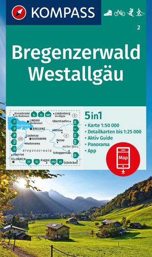 ISBN 9783991217824: KOMPASS Wanderkarte 2 Bregenzerwald, Westallgäu 1:50.000 - 5in1 Wanderkarte mit Aktiv Guide, Detailkarten und Panorama inklusive Karte zur offline Verwendung in der KOMPASS-App. Fahrradfahren. Skitouren. Langlaufen.