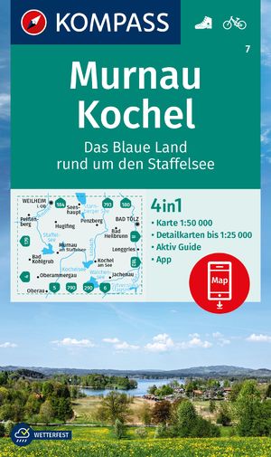 ISBN 9783991218258: KOMPASS Wanderkarte 7 Murnau, Kochel - Das blaue Land rund um den Staffelsee 1:50.000 - 4in1 Wanderkarte mit Aktiv Guide und Detailkarten inklusive Karte zur offline Verwendung in der KOMPASS-App. Fahrradfahren.