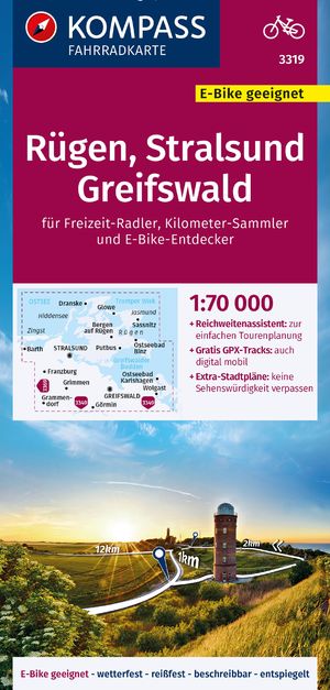 neues Buch – KOMPASS Fahrradkarte 3319 Rügen, Stralsund, Greifswald 1:70.000 - reiß- und wetterfest mit Extra Stadtplänen