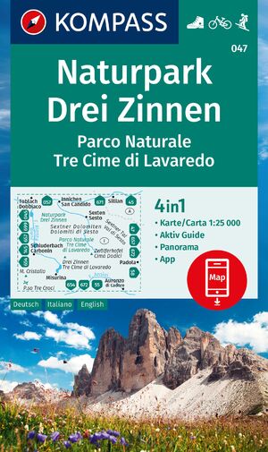 ISBN 9783991219743: KOMPASS Wanderkarte 047 Naturpark Drei Zinnen, Parco Naturale Tre Cime di Lavaredo 1:25.000 – 4in1 Wanderkarte mit Aktiv Guide und Panorama inklusive Karte zur offline Verwendung in der KOMPASS-App. Fahrradfahren. Skitouren.