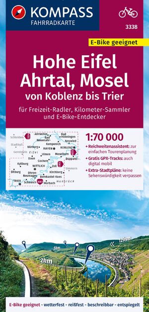 ISBN 9783991540304: KOMPASS Fahrradkarte 3338 Hohe Eifel, Ahrtal, Mosel, von Koblenz bis Trier 1:70.000 - reiß- und wetterfest mit Extra Stadtplänen