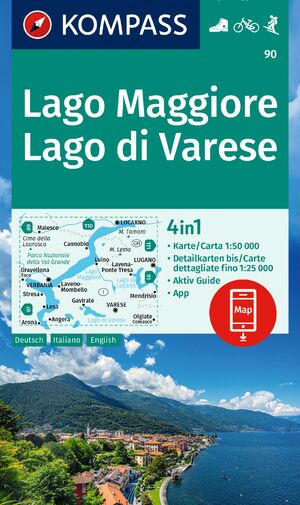 ISBN 9783991541691: KOMPASS Wanderkarte 90 Lago Maggiore, Lago di Varese 1:50.000 - 4in1 Wanderkarte, mit Aktiv Guide und 1:25000 Karten, inklusive Kartenbereich zur offline Verwendung in der KOMPASS-App. Fahrradfahren. Skitouren.