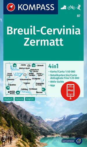 ISBN 9783991541714: KOMPASS Wanderkarte 87 Breuil-Cervinia, Zermatt 1:50.000 – 4in1 Wanderkarte mit Aktiv Guide und Detailkarten inklusive Karte zur offline Verwendung in der KOMPASS-App. Fahrradfahren. Skitouren.