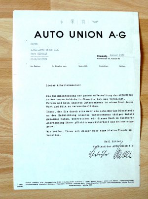 antiquarisches Buch – Jonny Krause-Straßburg – Dieses Buch wurde von der Auto Union aus Anlaß der Inbetriebnahme ihres neuen Verwaltungsgebäudes im Jahre 1936 herausgegeben. Den Text schrieb Ionny Krause-Straßburg, der auch die Gestaltung des Buches besorgte. Die Aufnahmen machte Georg von Stavenhagen