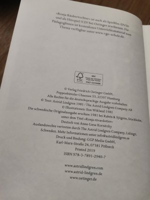 gebrauchtes Buch – Astrid Lindgren – Ronja Räubertochter