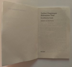 gebrauchtes Buch – Gerhart Hauptmann – Bahnwärter Thiel - Novellist. Studie.