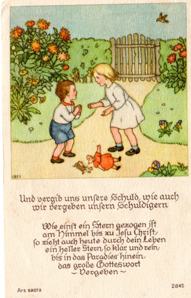 Alte Künstlerkarte Ida Bohatta  unbeschrieben Ars Sacra "Hasen im Garten"1384" 