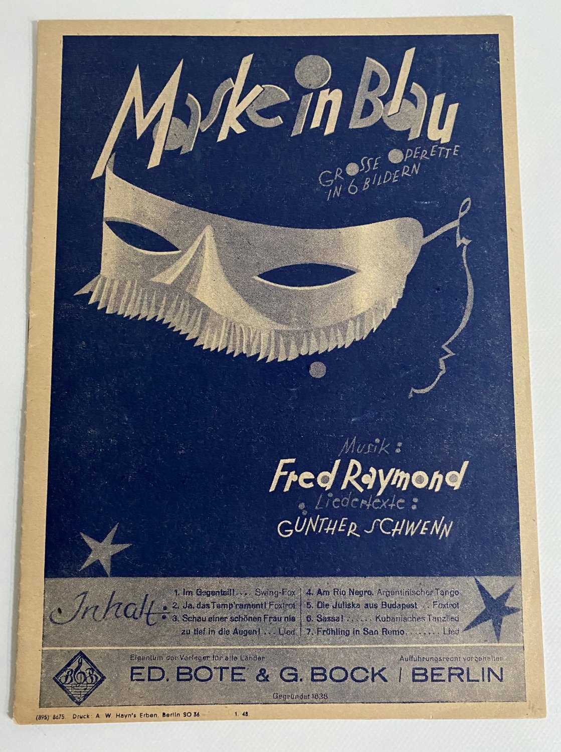 Maske in Blau ist eine Große Operette“ (Raymund Fred / Schwenn Günther / Palm – Buch antiquarisch kaufen – A02rkIiL01ZZV