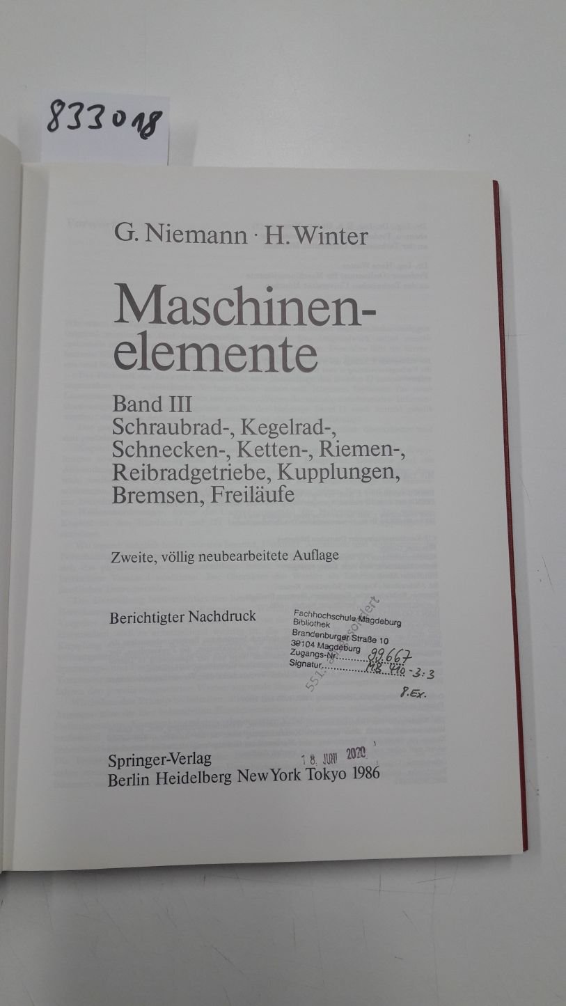 Maschinenelemente: Band 3: Schraubrad-, Kegelrad-, …“ (Niemann, Gustav) –  Buch gebraucht kaufen – A02AaPqf01ZZ7