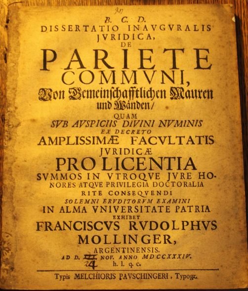 Dissertatio Inauguralis Juridica De Pariete Communi Von Gemeinschafftlichen Franz Rudolf Mollinger Buch Antiquarisch Kaufen A02ioxyf01zzf